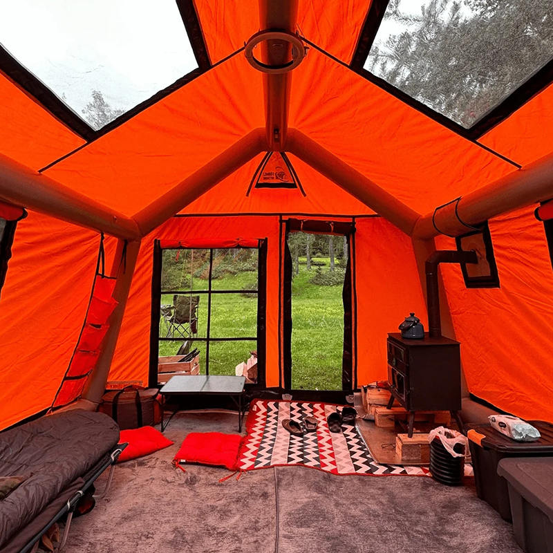 Ohnivzdorný a antibakteriální nafukovací kempingový stan Glamour pro 8-10 osob