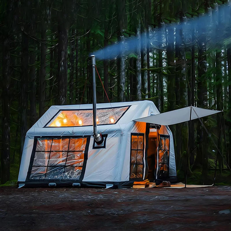 Čtyřsezónní panoramatický nafukovací kempingový stan pro 8-10 osob